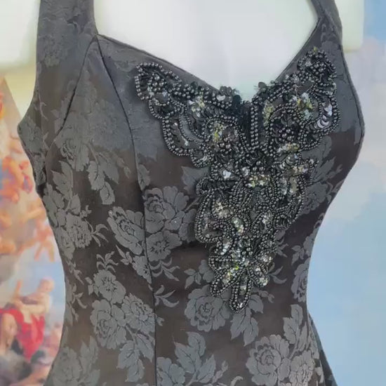 Black Gothic Cocktail Jacquard Halter Dress